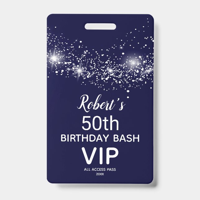 Chic Stars on Navy Sky Birthday VIP Pass Badge (Front)