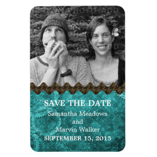Chic Steampunk Photo Save the Date Magnet, Teal Magnet