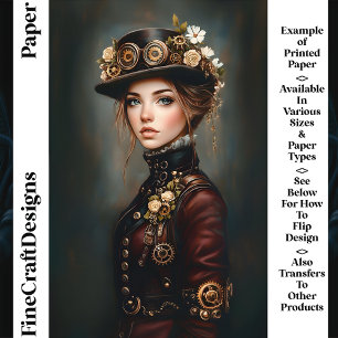 Chic Steampunk Woman Portrait CJ3 Scrapbook Paper