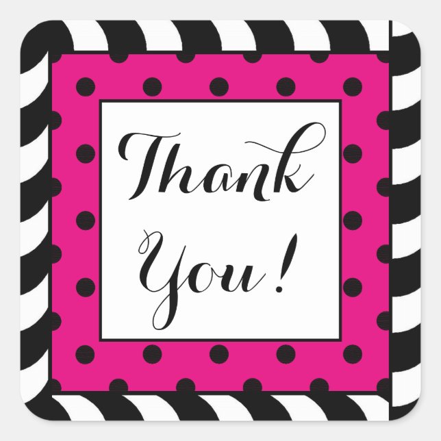 CHIC STICKER-THANK YOUB_BLACK/WHITE STRIPES PINK SQUARE STICKER (Front)