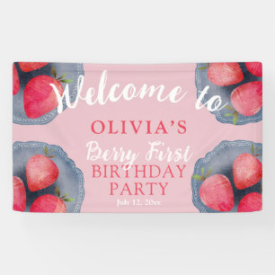 Chic Strawberry Red & Pink 1st Birthday  Banner