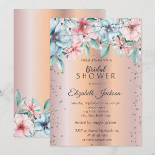 Chic String Lights,Diamonds Floral Bridal Shower Invitation