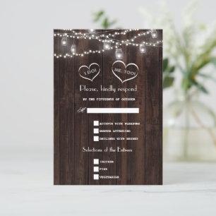 Chic String Lights Mason Jar Old Barn Wedding  RSVP Card