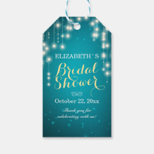 Chic String Lights Turquoise Glitter Bridal Shower Gift Tags
