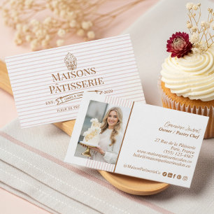 Chic Stripe Floral Cupcake Pastry Cake Bakery Shop Business Card