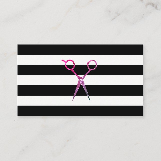 Chic Stripe Pattern Grunge Scissors Business Card (Front)