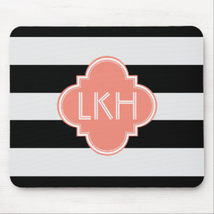 Chic Stripe & Three Monogram Mouse Pad
