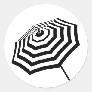 Chic Striped Beach Umbrella Logo Classic Round Sticker