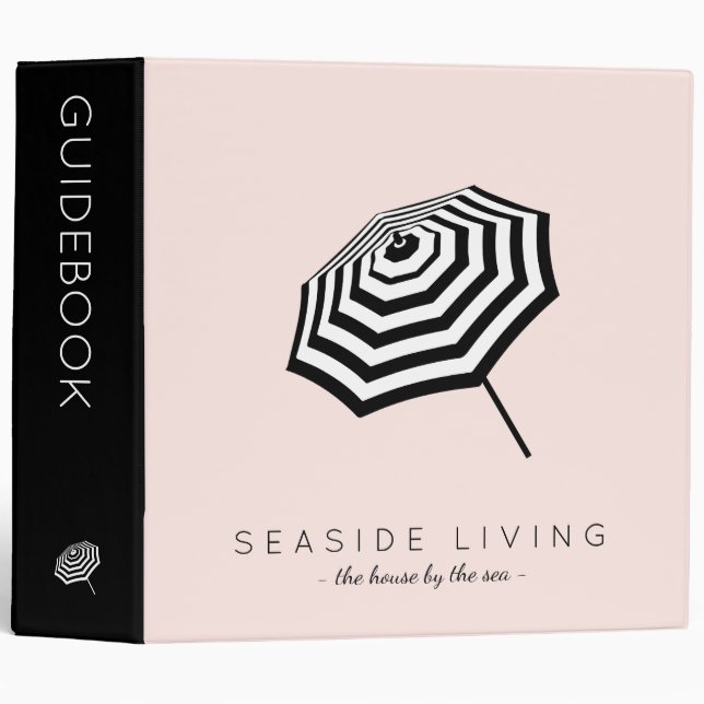 Chic Striped Beach Umbrella Logo Pink Binder (Front/Spine)