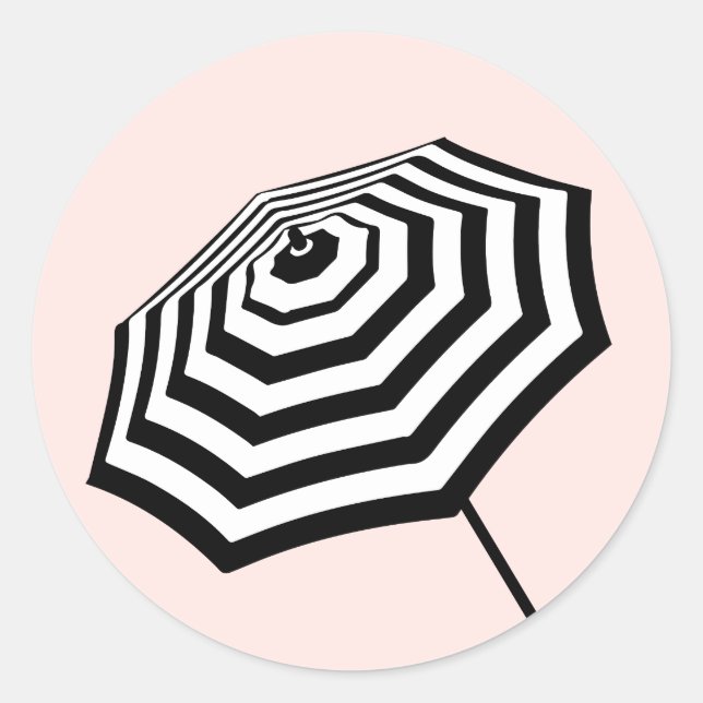 Chic Striped Beach Umbrella Logo Pink Classic Round Sticker (Front)