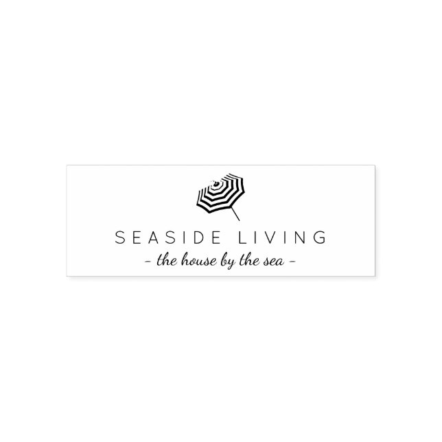 Chic Striped Beach Umbrella Logo Rubber Stamp (Design)
