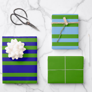 Chic Striped Grass Green and Blue Wrapping Paper