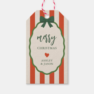 Chic Striped Red & Green Retro Merry Christmas Gift Tags