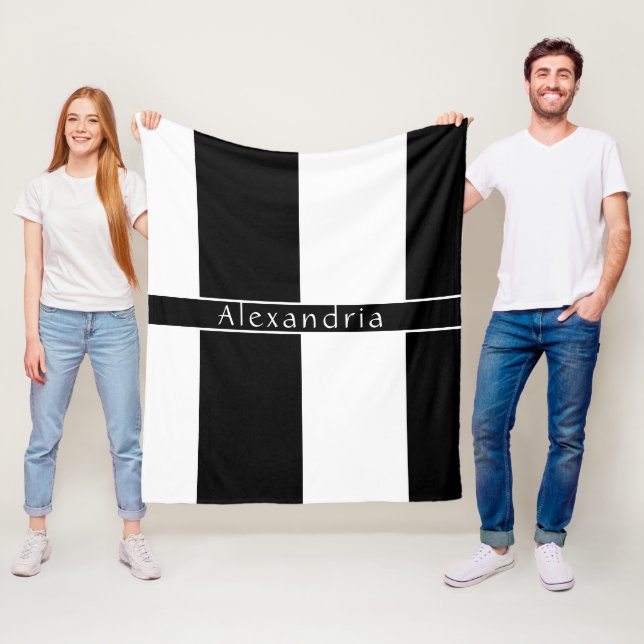 Chic Stripes Black and White Fleece Blanket (In Situ)