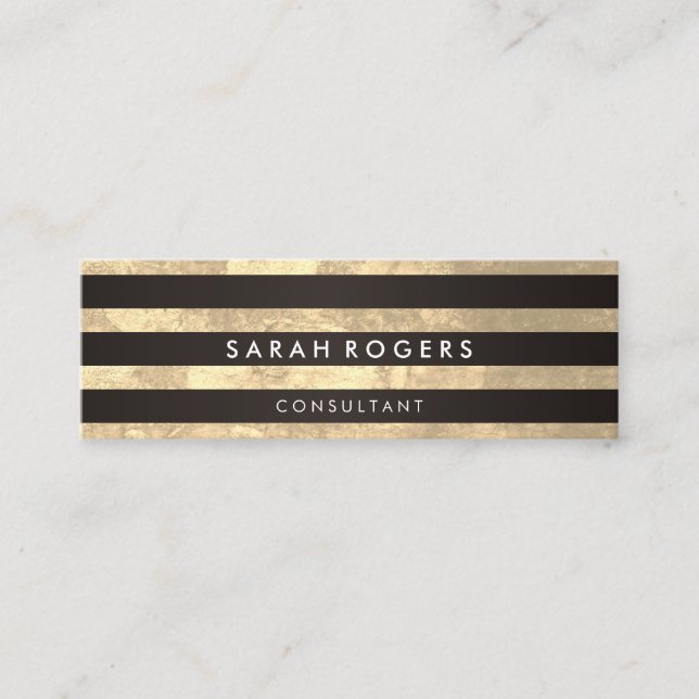 Chic Stripes Pattern Grunge Yellow Mini Business Card (Front)