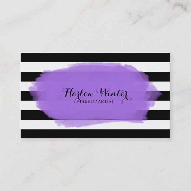 Chic Stripes Purple Black White Makeup Artist Business Card (Front)