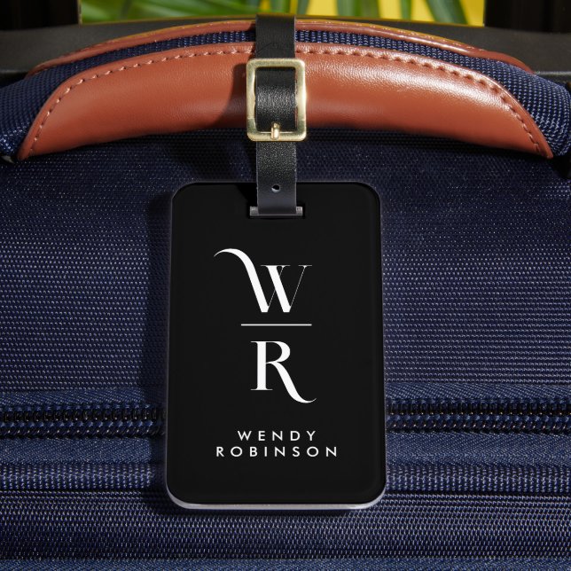 Chic Stylish Black Two Monogram Initial  Luggage Tag (Front Insitu 2)