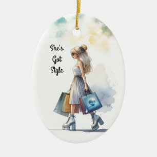 Chic Stylish Blonde Fashion Personalized  Ceramic Ornament