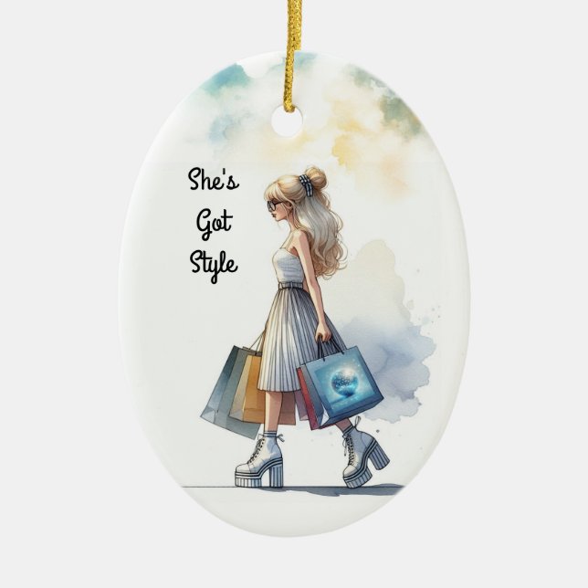 Chic Stylish Blonde Fashion Personalized  Ceramic Ornament (Front)