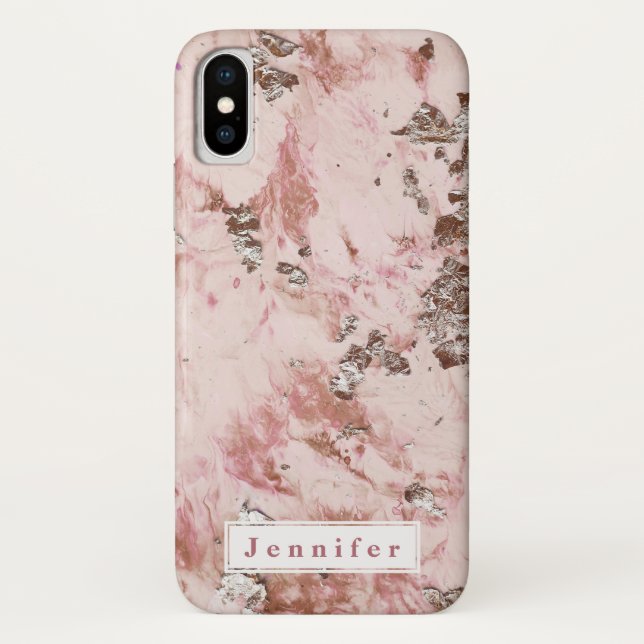 Chic Stylish blush pink golden marble personalized Case-Mate iPhone Case (Back)