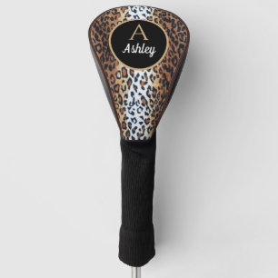 Chic Stylish Browm Black White Leopard Custom Name Golf Head Cover