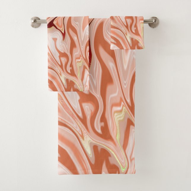 Chic Stylish Copper Orange Marble Pattern Design Bath Towel Set (Insitu)