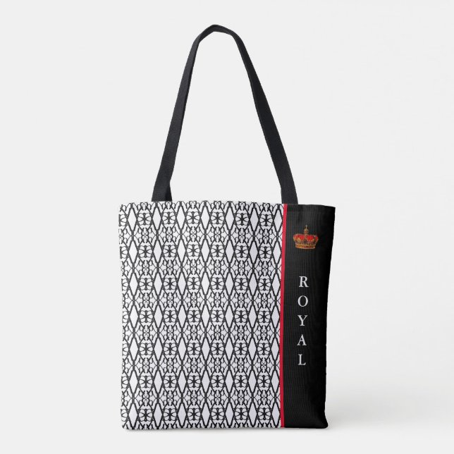 Chic stylish diamond pattern in black & white tote bag (Back)