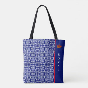 Chic stylish diamond pattern in blue & white tote bag