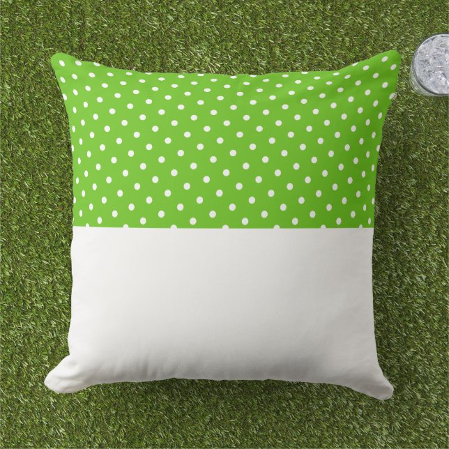 Chic Stylish Dots White Bright Green Colour Block Outdoor Pillow (Grass)