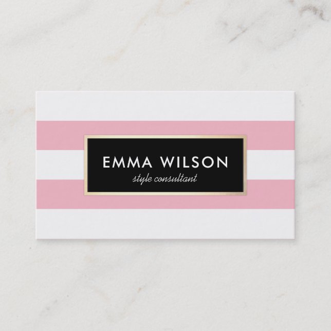 Chic Stylish FAUX Gold Light Pink Striped Business Card (Front)