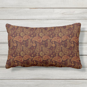 Chic Stylish Gold and Bronze Paisley Pattern Lumbar Pillow