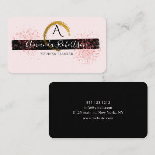 Chic Stylish Gold Brush Stroke Blush Pink Script Business Card