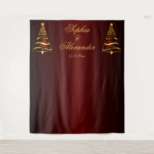 Chic Stylish Gold Christmas Tree Backdrop Wedding Tapestry