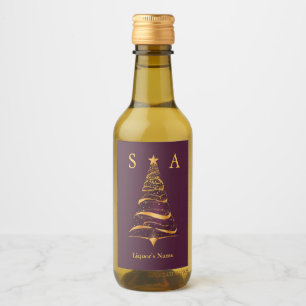 Chic Stylish Gold Christmas Tree Monogram Wedding Wine Label