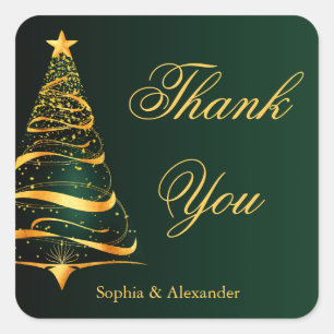 Chic Stylish Gold Christmas Tree Thank You Wedding Square Sticker