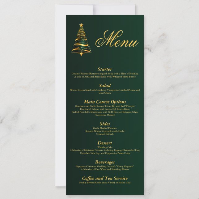 Chic Stylish Golden Christmas Tree Wedding Menu Invitation (Front)