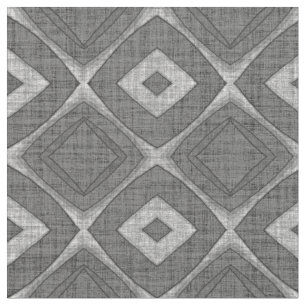 Chic Stylish Grey Faux Batik Linen Squares Pattern Fabric