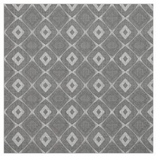 Chic Stylish Grey Faux Batik Linen Squares Pattern Fabric