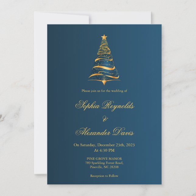 Chic Stylish Minimalistic Christmas tree wedding Invitation (Front)