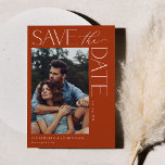 Chic Stylish Mod Photo Save the Date 2 Rust Orange Invitation<br><div class="desc">Looking for Luxury, Chic, Modern & and Elegant Photo Save the Date? If so, this invite is for you. It's the most unique Save the Date you can get, one with your photo. And the design is elegant, chic, and modern. It fits any theme or summer wedding, spring, winter, fall...</div>