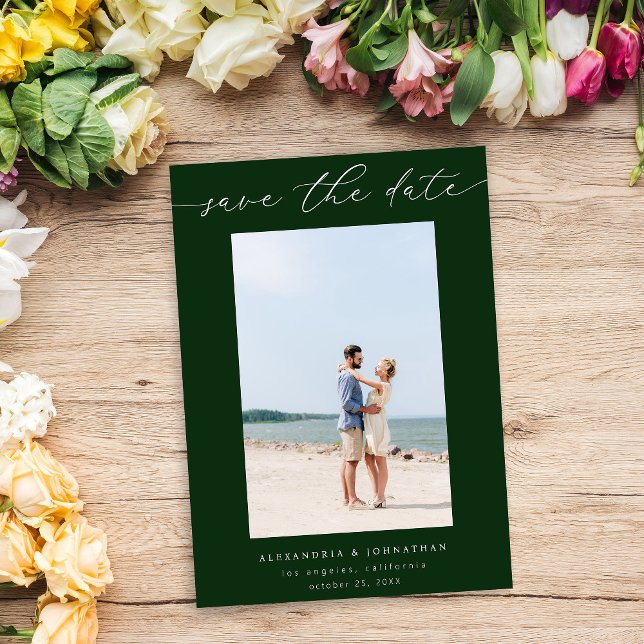 Chic Stylish Mod Photo Save the Date 3 - Green Invitation (Creator Uploaded)