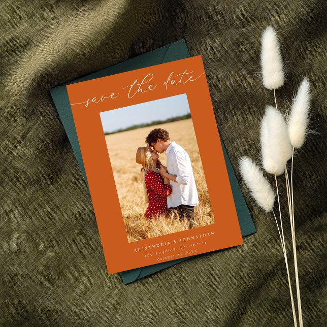 Chic Stylish Mod Photo Save the Date 3 - Orange Invitation (Creator Uploaded)