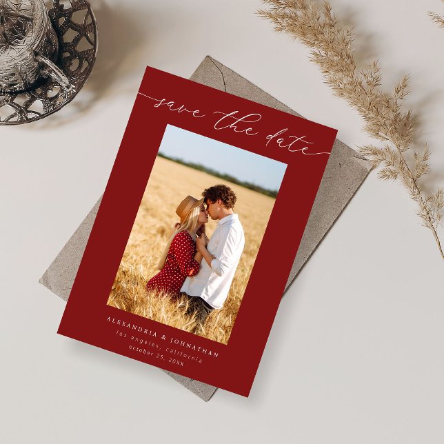 Chic Stylish Mod Photo Save the Date 3 - Red Invitation (Creator Uploaded)