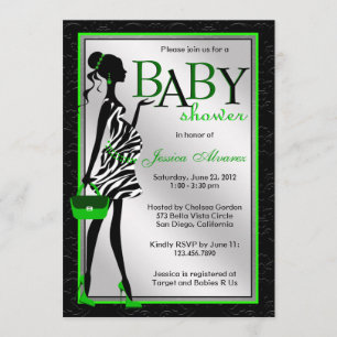 Chic Stylish Modern Mom Green Zebra Baby Shower Invitation