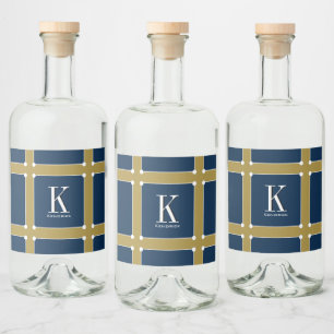 CHIC & STYLISH_MODERN NAVY/GOLD  MONOGRAM LIQUOR BOTTLE LABEL