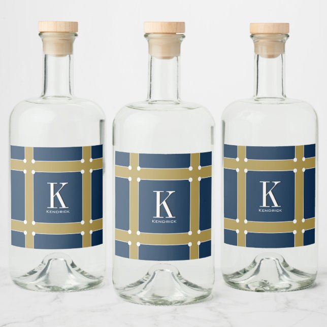 CHIC & STYLISH_MODERN NAVY/GOLD  MONOGRAM LIQUOR BOTTLE LABEL (Bottles)