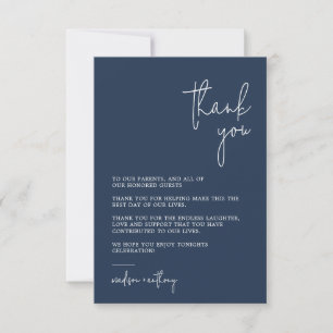 Chic Stylish Navy Blue Modern Photo Wedding Thank You Card