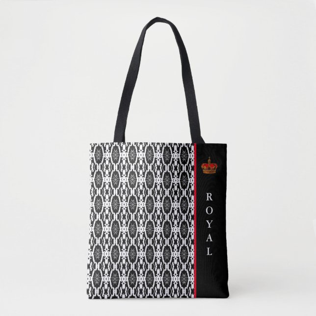 Chic stylish oval geometric shape in black & white tote bag (Front)