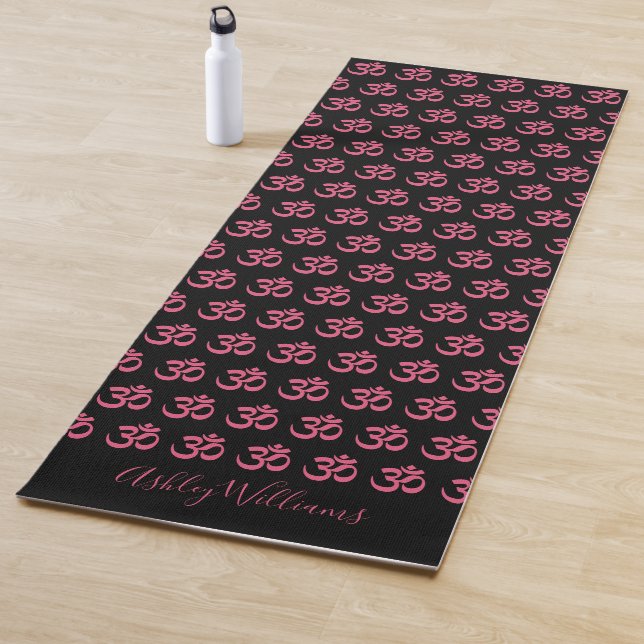 Chic Stylish Personalized Hot Pink Black Pattern Yoga Mat (In Situ)