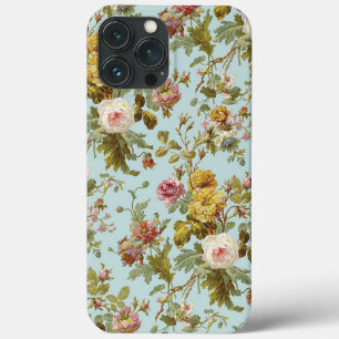 Chic Stylish Vintage Pink Rose Flower Art Pattern iPhone 13 Pro Max Case